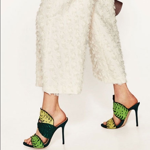 Zara Shoes - ZARA 37 NEW leather suede green leaf mules heels